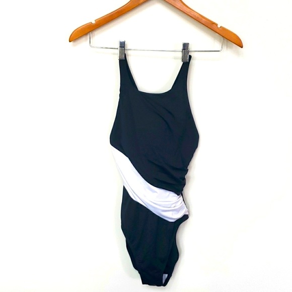 Lauren Ralph Lauren Black Bel Aire Colorblocked Tummy Control Swimsuit Size 2 - Picture 1 of 6